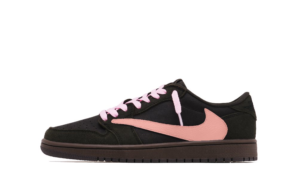 Travis Scott x Jordan Air Jordan 1 Abrasion Resistant Breathable Low Top Vintage Basketball Shoes Unisex Black Pink