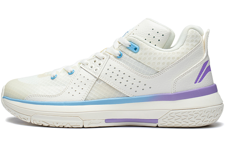 LiNing All City 5 Anti Slip Wear Resistant Mid Top LI NING CLOUD/LINING Cloud Basketball Shoes Men's White Blue Purple