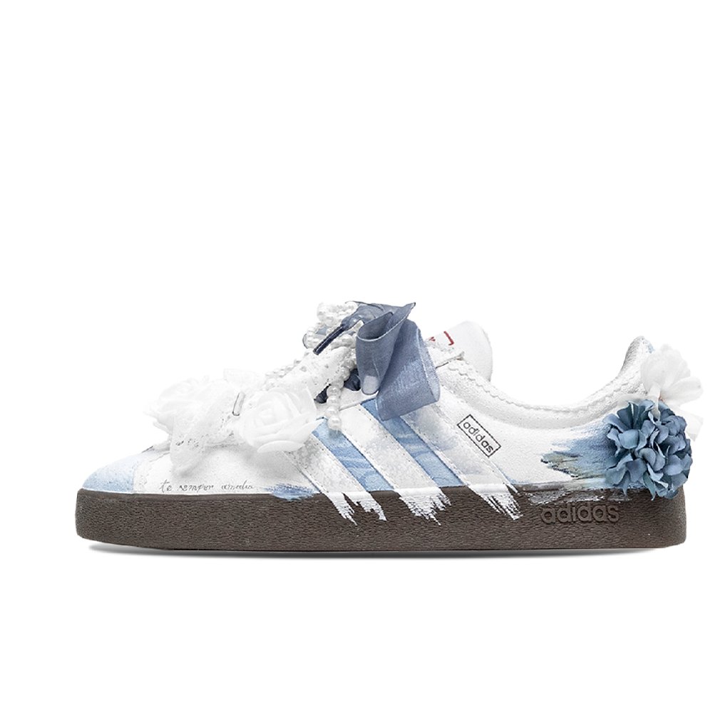 Adidas VL COURT 2.0 Prayer Flower Trust Slip Resistant Shock Absorbers Low Top Skateboard Shoes Unisex Blue Brown