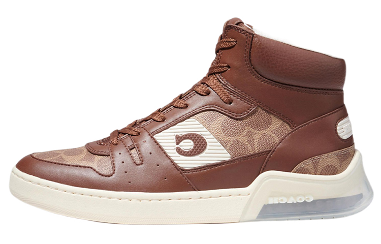 COACH High-Top Fashion Round Tip Skateboard Shoes Men's Brown