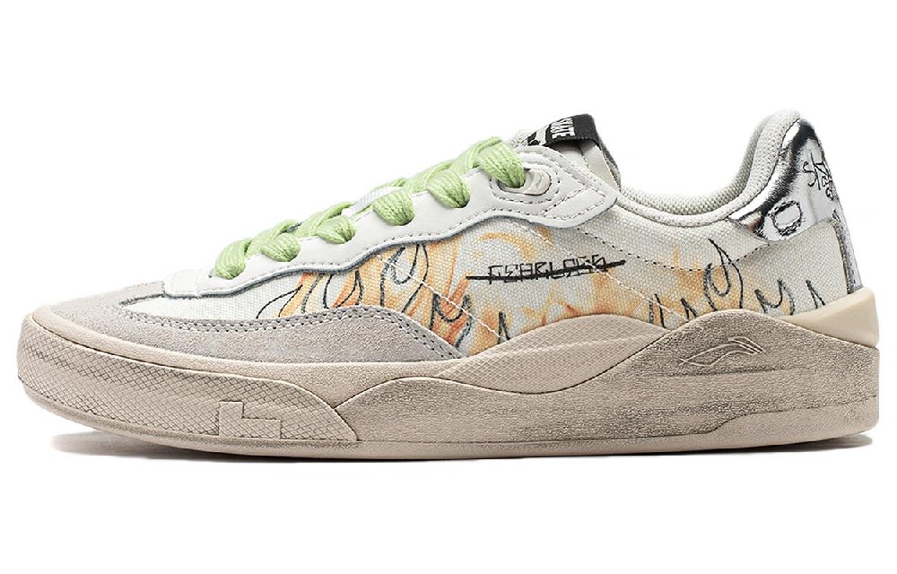 LiNing Skategeneral Anti-Slip Wear-Resistant Low-Top Skateboard Shoes Women's Champagne White