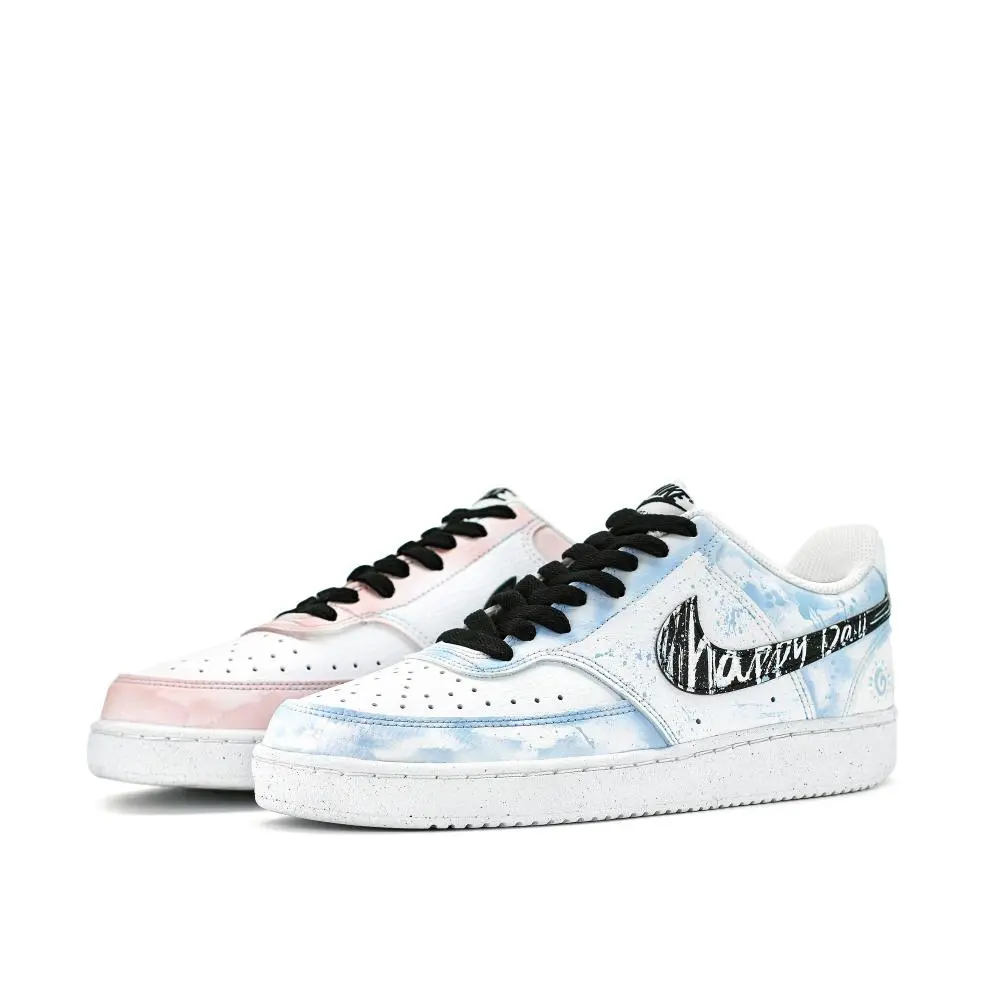 Nike Court Vision 1 Playful Colorism Abrasion Resistant Breathable Low Top Skateboard Shoes Unisex Blue Pink
