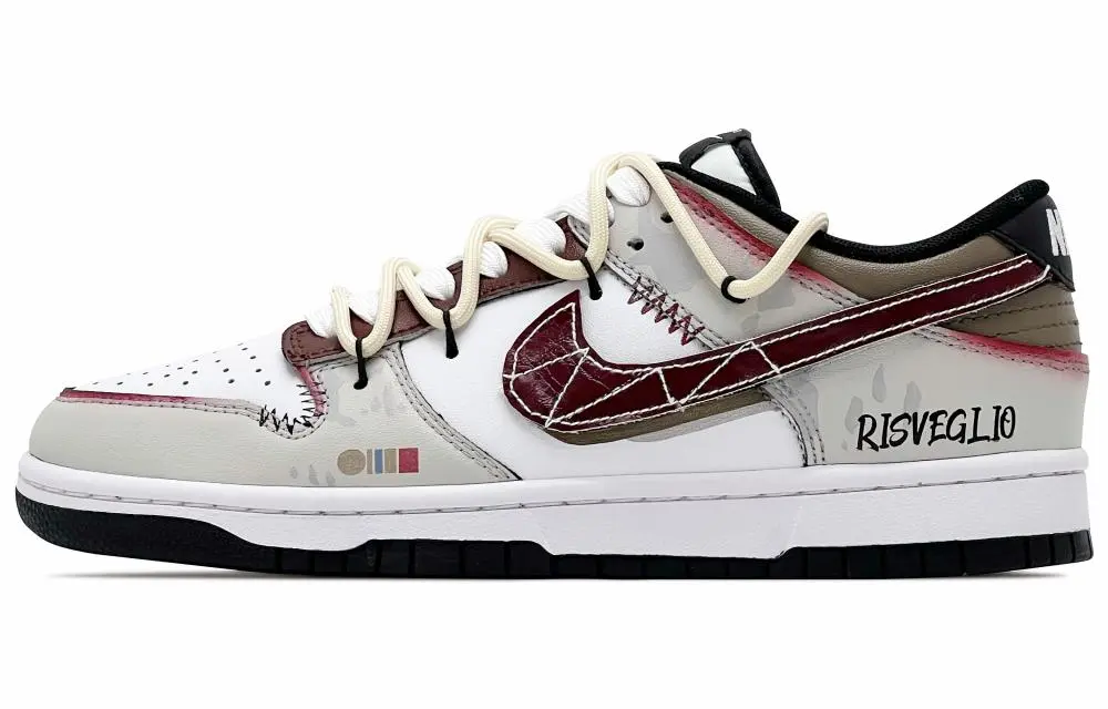 Nike Dunk Abrasion Resistant Low top Skateboard Shoes Unisex Beige White Red