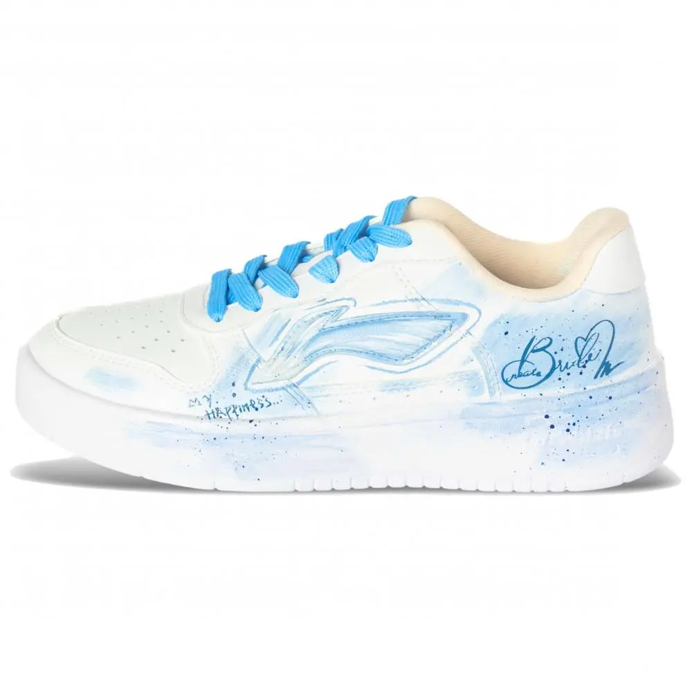 LiNing Pontoon Boats Wear resistant And Lightweight Low Top Skateboard Shoes Unisex White Blue