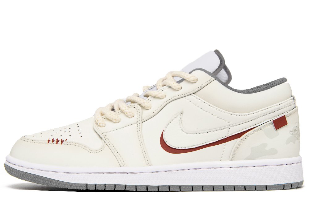 Jordan Air Jordan 1 Mountain Mist Romance Anti-Slip Wear-Resistant Low-Top Vintage Basketball Shoes Men's Beige Red