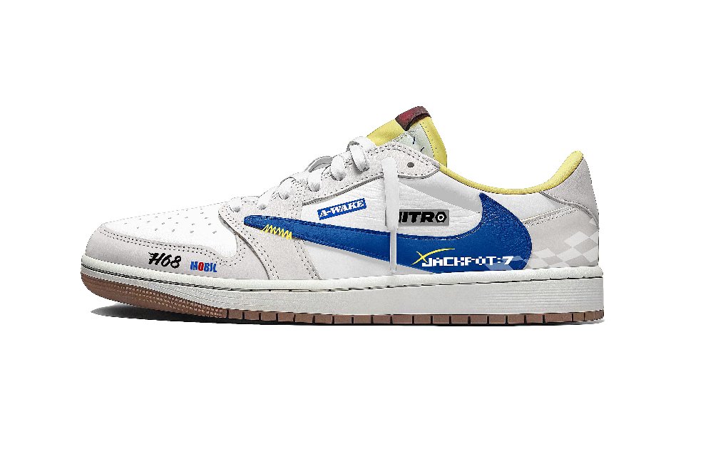 Travis Scott x Jordan Air Jordan 1 Low Top Vintage Basketball Shoes Unisex Gray Blue