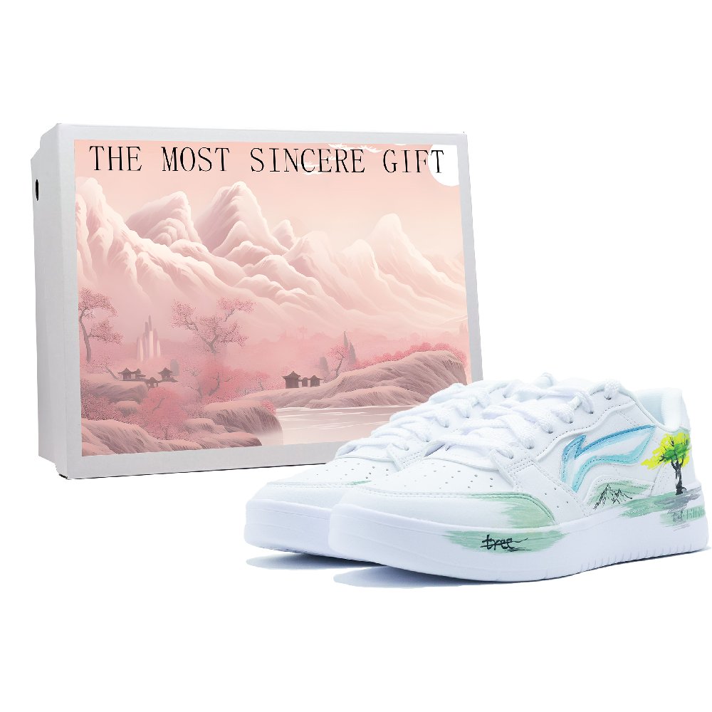 LiNing Acer Truncatum Anti Slip And Wear Resistant Height Increasing Low Top Skateboard Shoes Men's White Green Blue