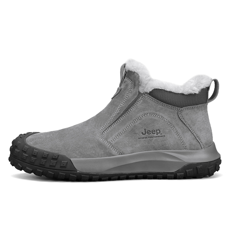 Jeep Warm Fleece-Lined Padded Shoes Mid-Top Outdoor Shoes Men's Gray