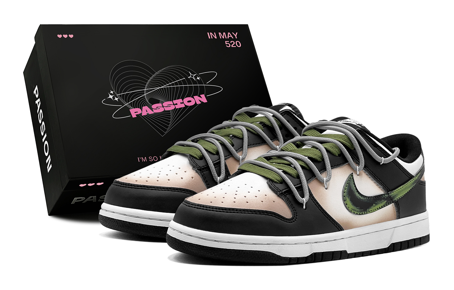 Nike Dunk Panda, Green Wild Palm Low top Skateboard Shoes Men's Green Brown