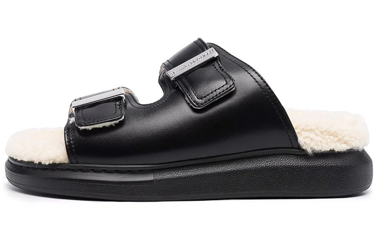 Alexander McQueen Oversized Hybrid Slides Shearling Black Women's