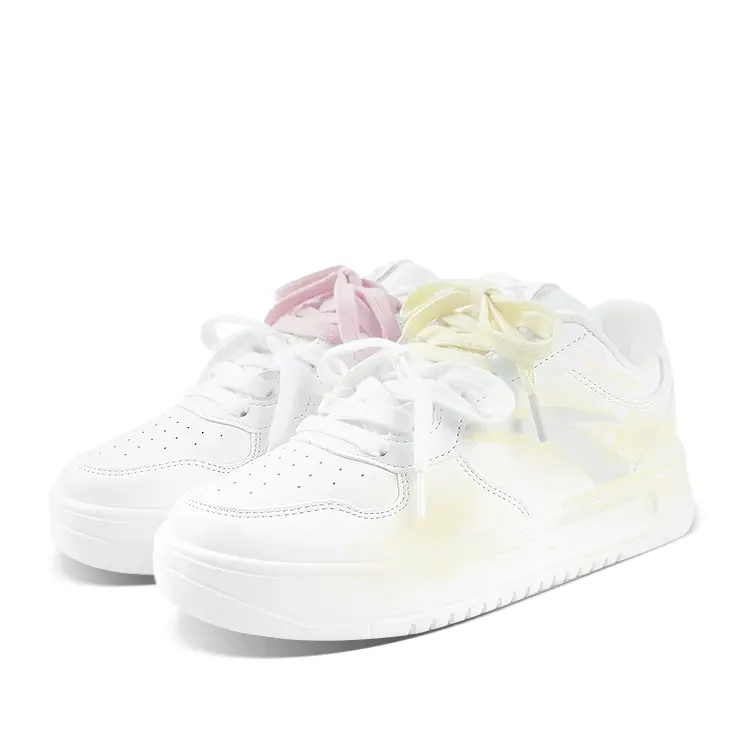 Anta Relaxed Slip Resistant Abrasion Resistant Low top Skateboard Shoes Unisex Yellow Pink Mismatched