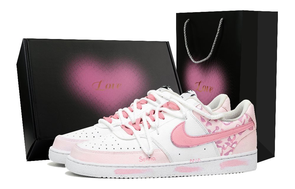 Nike Court Vision 1 Pink Leopard Anti Slip Wear Resistant Low Top Skateboard Shoes Men's Pink