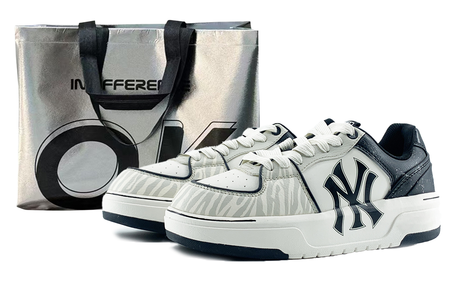 MLB Chunky Liner EIGHT% Zebra Print Abrasion Resistant Low top Skateboard Shoes Unisex White Gray