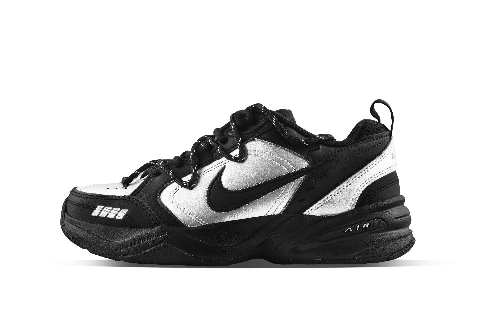 Nike Air Monarch 4 Anti Slip And Wear Resistant Lightweight Low Top Chunky Sneakers Unisex Black Silver