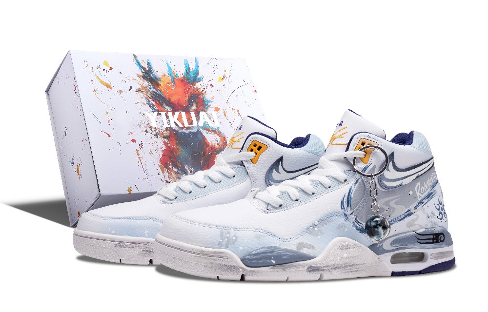 Nike Flight Legacy Cushioned Slip-Resistant Coverage High-Top Vintage Basketball Shoes Men's Gray Blue White