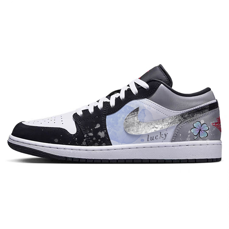 Jordan Air Jordan 1 Anti Slip Wear Resistant Low Top Vintage Basketball Shoes Men's Black White Blue