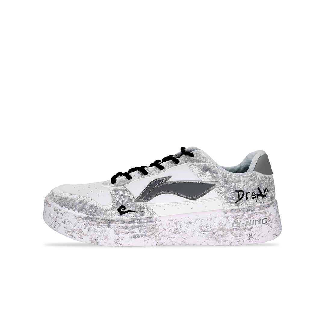 LiNing Pontoon Boats DreAm Fashion Versatile, Hand Drawn Graffiti Breathable Low top Skateboard Shoes Men's White Gray