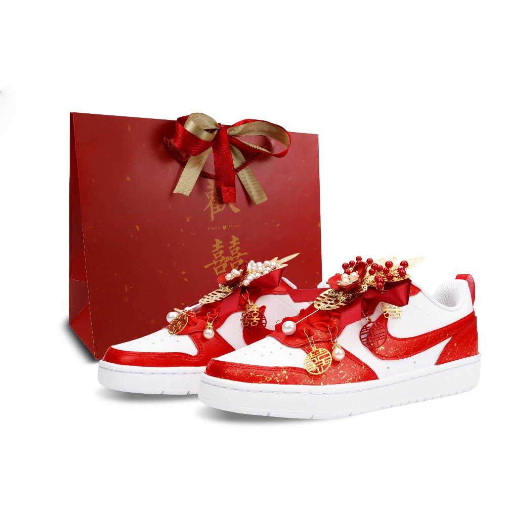 Nike Court Borough Newlywed Happiness Cushioning, Wear Resistant Low Top Skateboard Shoes Women's Red GS