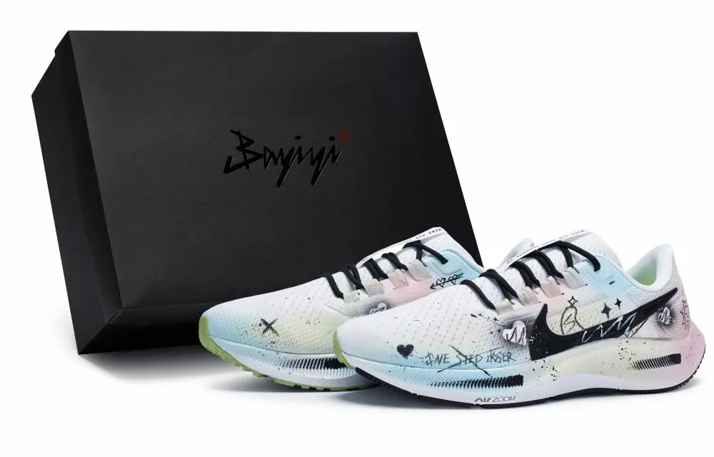 Nike Pegasus 38 Low-Top Running Shoes Men's White Blue Pink Yellow
