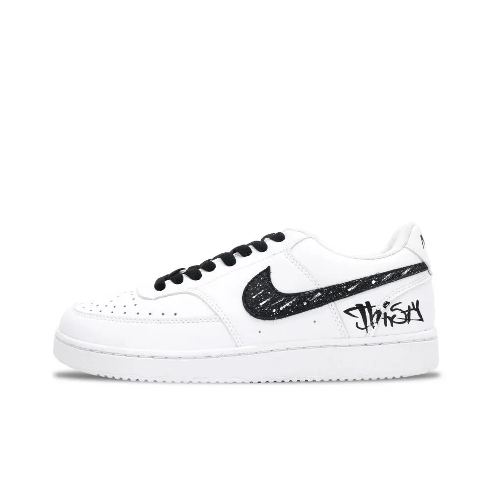 Nike Court Vision 1 Lightweight And Breathable Low top Skateboard Shoes Unisex Black White