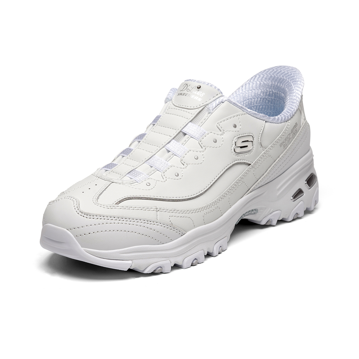 Skechers D'Lites Slip Resistant Mid top Chunky Sneakers Women's White Silver