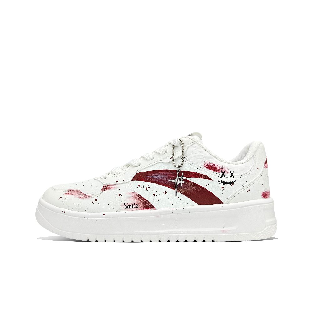 Anta Relaxed Cushioning, Wear Resistant Low top Skateboard Shoes Unisex White Red