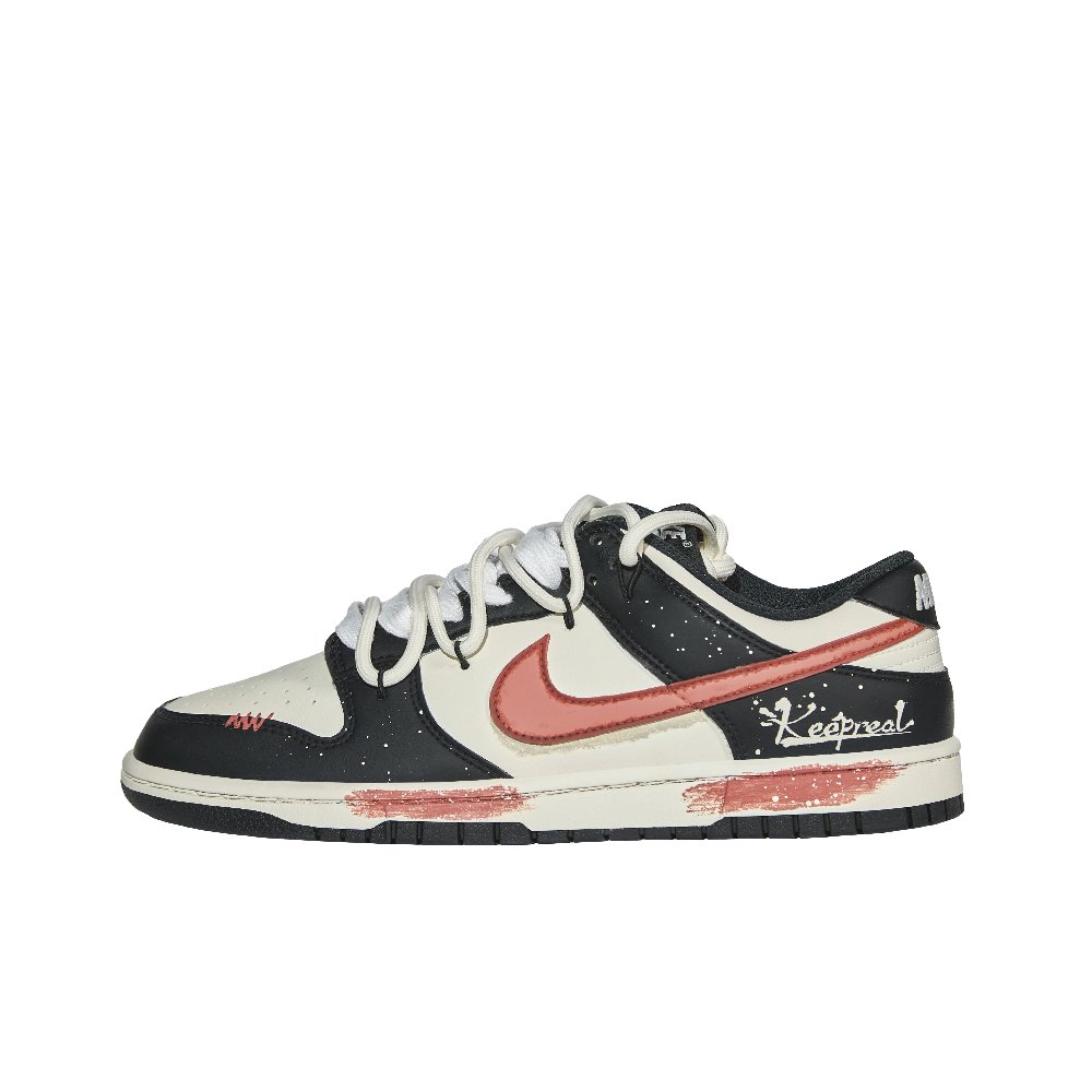 Nike Dunk Fiery Deep Flame Abrasion Resistant Low Top Skateboard Shoes Unisex Beige Black Red