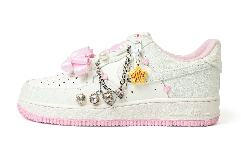 Nike Air Force 1 Pink Romance Slip Resistant Cushioning Low Top Skateboard Shoes Women's White