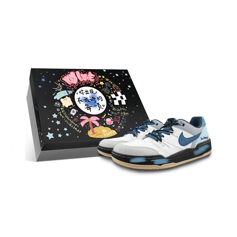 Nike Full Force Low top Skateboard Shoes Men's Black White Blue