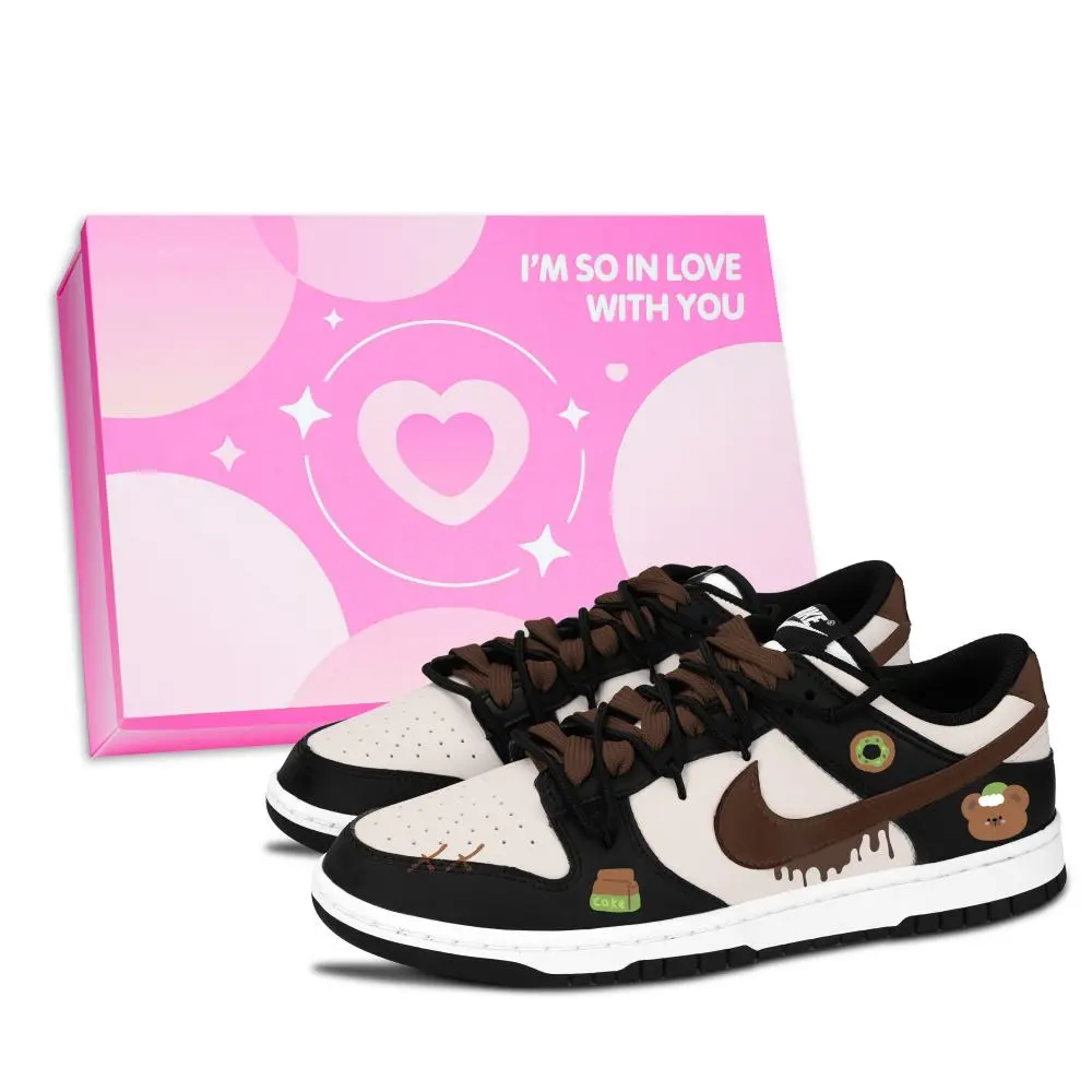 Nike Dunk Black White, Sweet Bear Fun Illustration Abrasion Resistant Slip Resistant Low top Skateboard Shoes Unisex