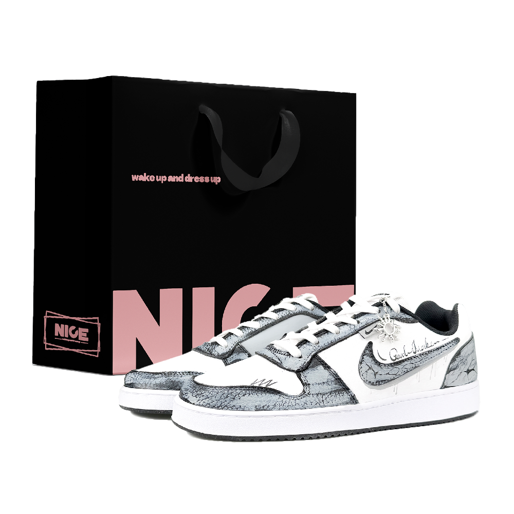 Nike EBERNON Abrasion Resistant Low Top Skateboard Shoes Men's Gray White