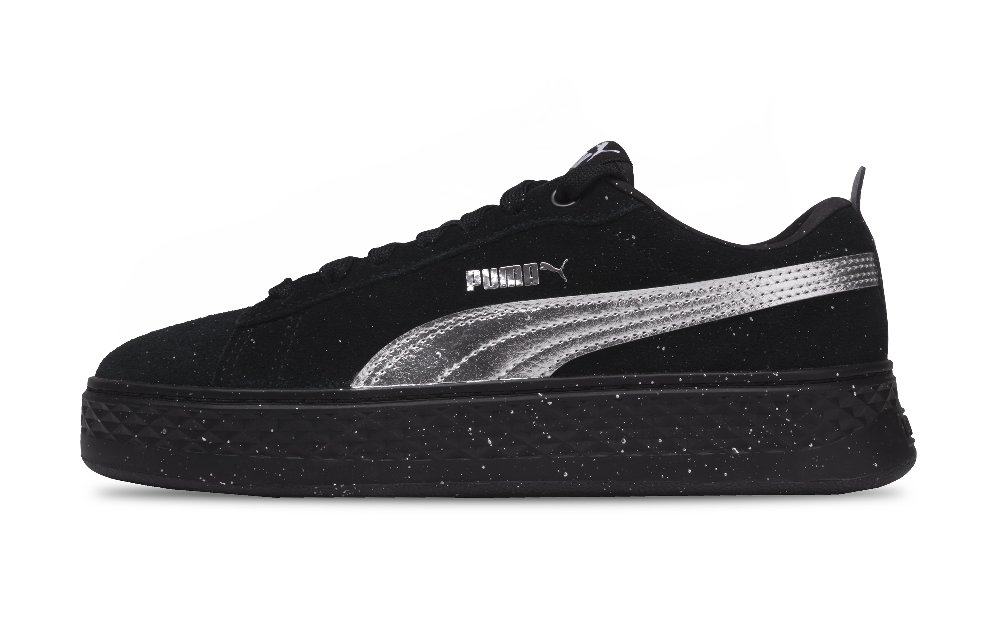 PUMA Smash Platform Abrasion Resistant Low Top Skateboard Shoes Women's Black Silver