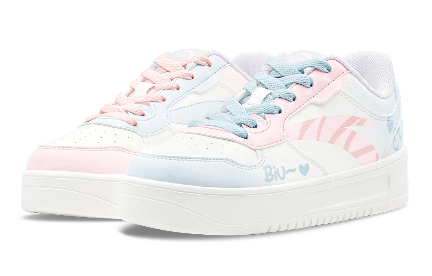 Anta Relaxed Slip Resistant Abrasion Resistant Low top Skateboard Shoes Women's Blue Pink Mismatched