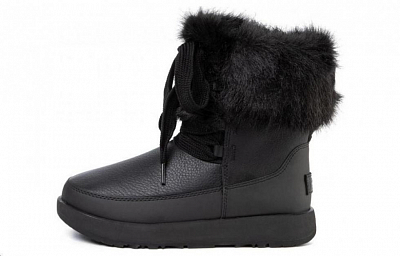UGG Gracie Waterproof Black Leather Lace Up Boots 'Black' Women's