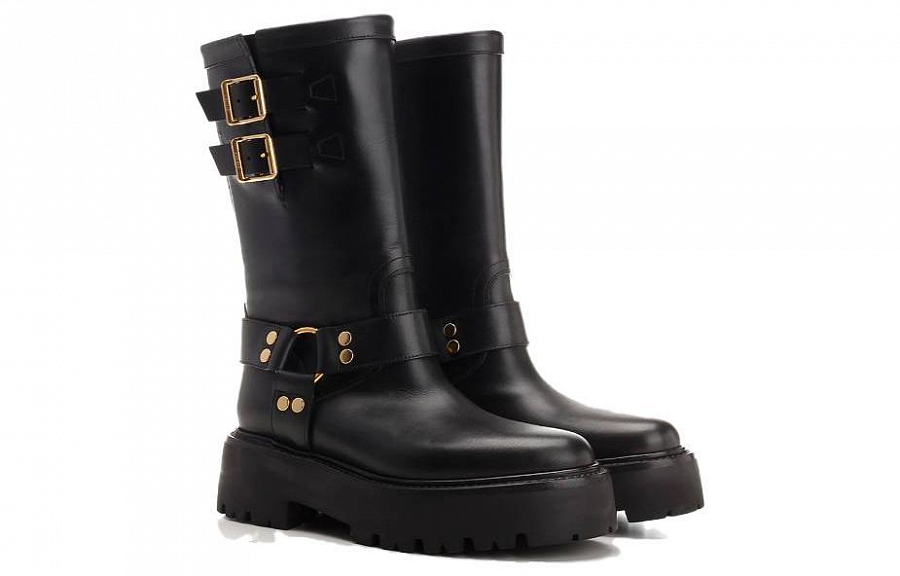 CELINE Engraved Logo Buckled Boots Women's