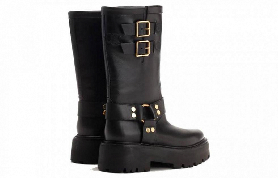 CELINE Engraved Logo Buckled Boots Women's