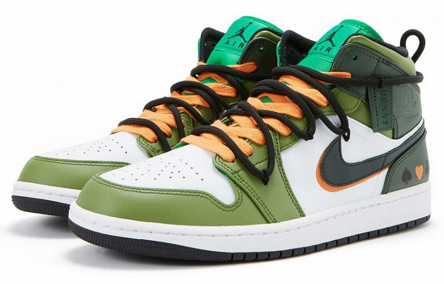 Jordan Air Jordan 1 Poker Cards Anti Slip Wear Resistant High Top Vintage Basketball Shoes Men's Green Orange White купить в интернет-магазине Yoocart с быстрой доставкой по России.