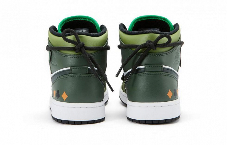 Jordan Air Jordan 1 Poker Cards Anti Slip Wear Resistant High Top Vintage Basketball Shoes Men's Green Orange White купить в интернет-магазине Yoocart с быстрой доставкой по России.