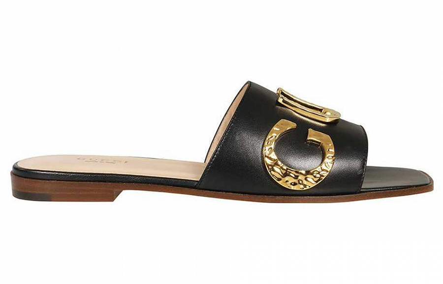 GUCCI Slide Slippers Women's Black Gold