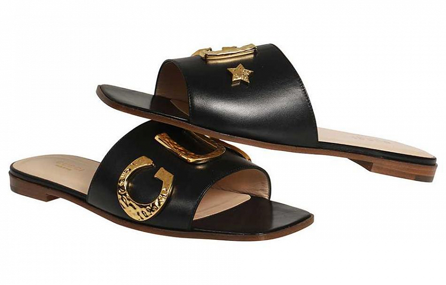 GUCCI Slide Slippers Women's Black Gold