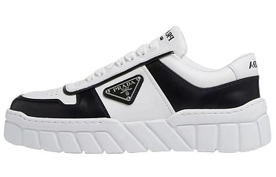 PRADA Soft Padded Nappa Leather Laced Up Shoes 'White Black' Women's