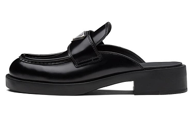 PRADA Chocolate Brushed Leather Mules 'Black' Women's