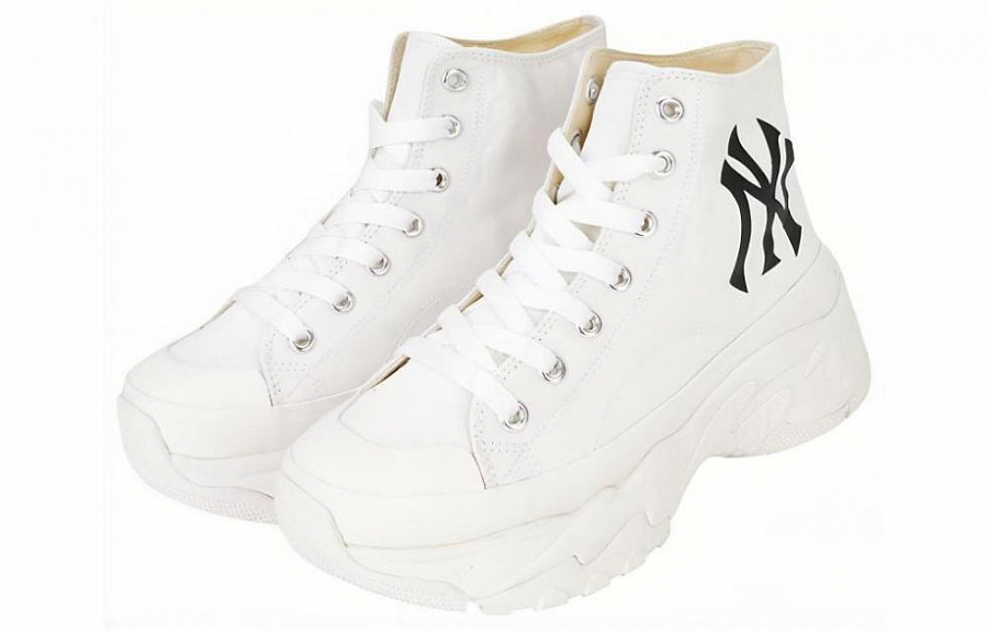 MLB Chunky Anti-Slip And Wear-Resistant Breathable High-Top Canvas Shoes Unisex White