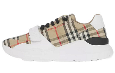 Burberry Ramsey Vintage Check Suede Leather Archive Biege White