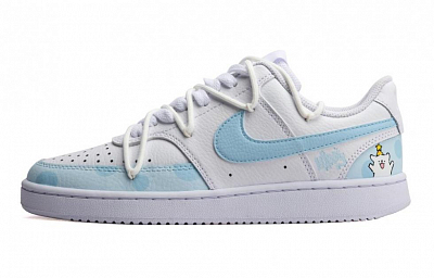 Nike Court Vision 1 Low Anti Slip Wear Resistant Low Top Skateboard Shoes Women's White Blue