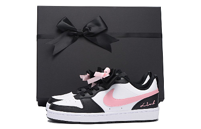 Nike Court Borough Chestnut Slip-Resistant Coverage Low-Top Skateboard Shoes GS Black Pink