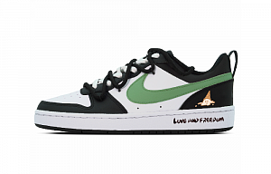 Nike Court Borough Puppy Fragment Anti-Slip Wear-Resistant Low-Top Skateboard Shoes GS Blue-black And White
