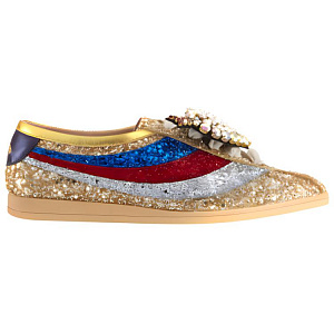 GUCCI Falacer Low Top Stylish Skateboarding Shoes Women's Gold Blue Red 1 2509915
