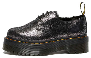 Dr. Martens 1461 Faux Fur Lined Metallic Leather Platform Shoes 'Black'