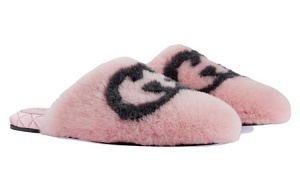GUCCI Women's Faux Fur Slipper 'Interlocking G   Pink Black' Women's 1 2513118